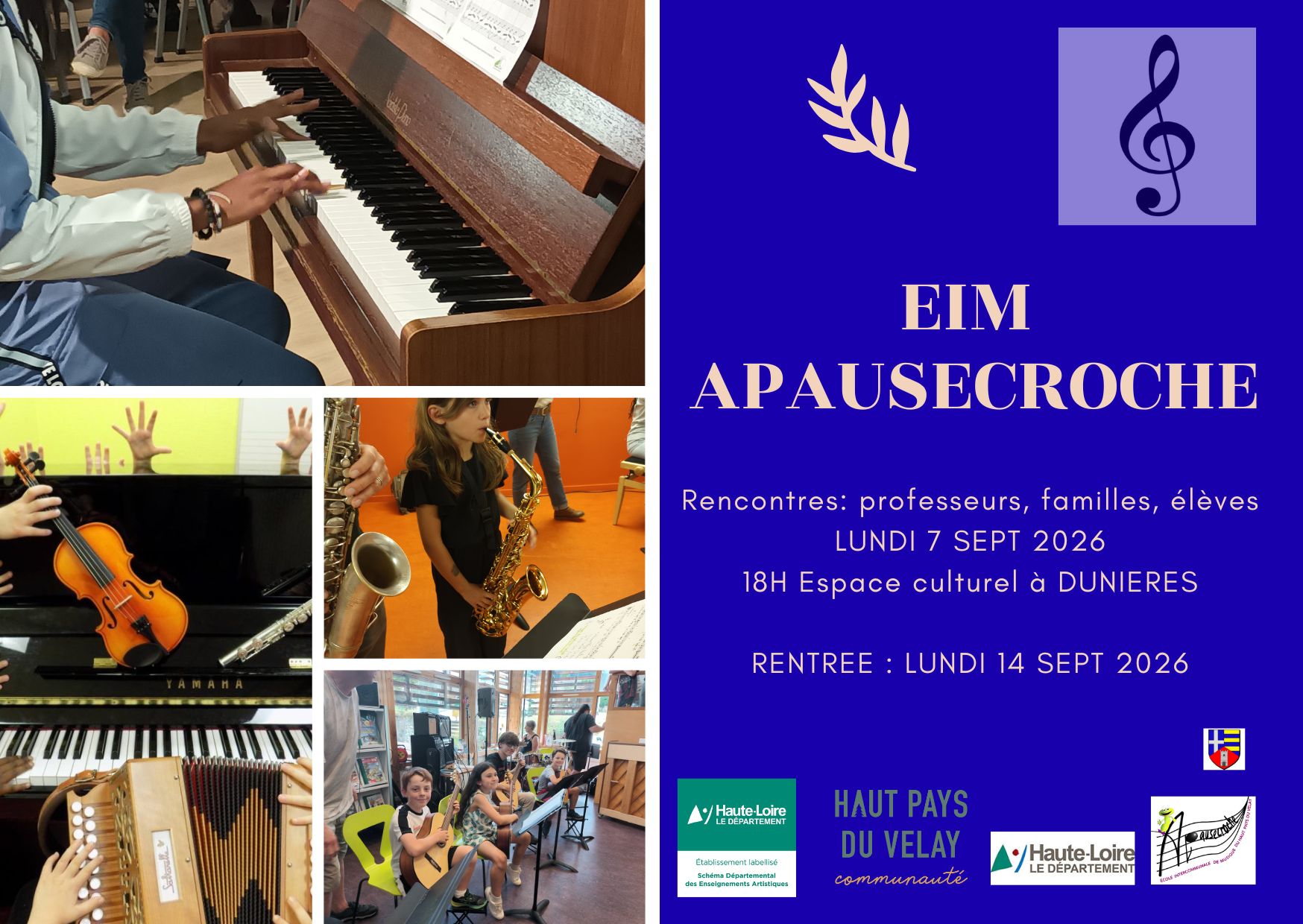Image informations Rentrée 2026 2027 Ecole Intercommunale de musique Apausecroche